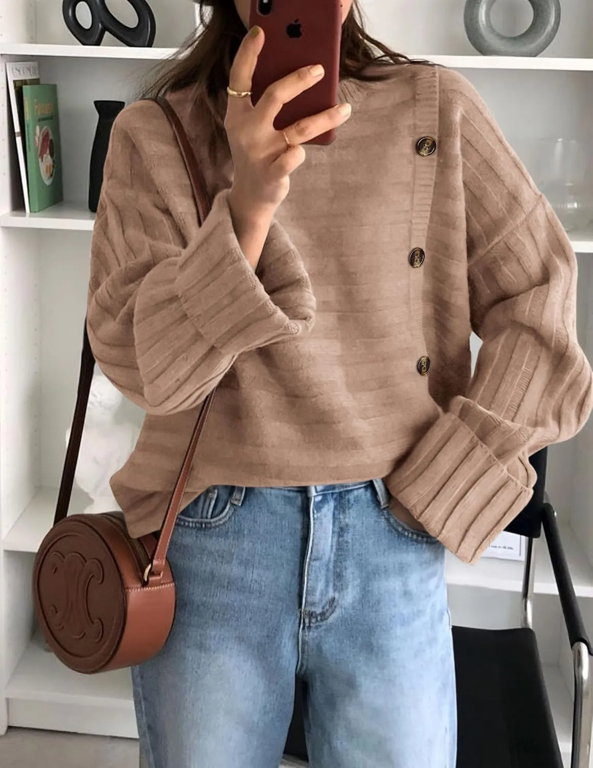 PRETTYGARDEN Womens Sweaters Fall 2025 Casual Long Sleeve Crewneck Button Loose Winter Knit Pullover Sweater Tops