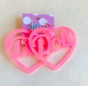 "Doll" Heart Acrylic Statement Earrings