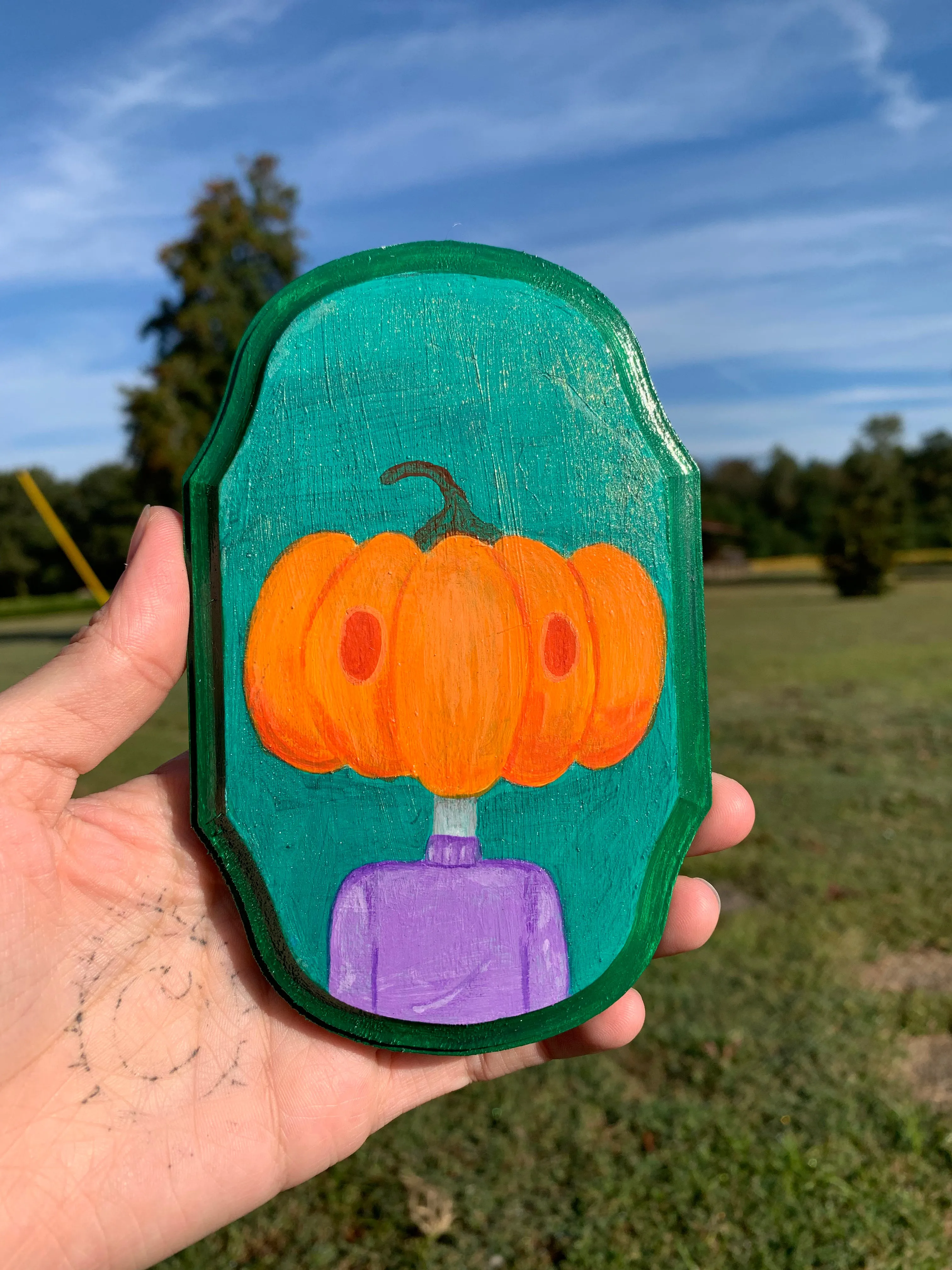 "The Pumpkin: Purple Sweater" Wooden Painting