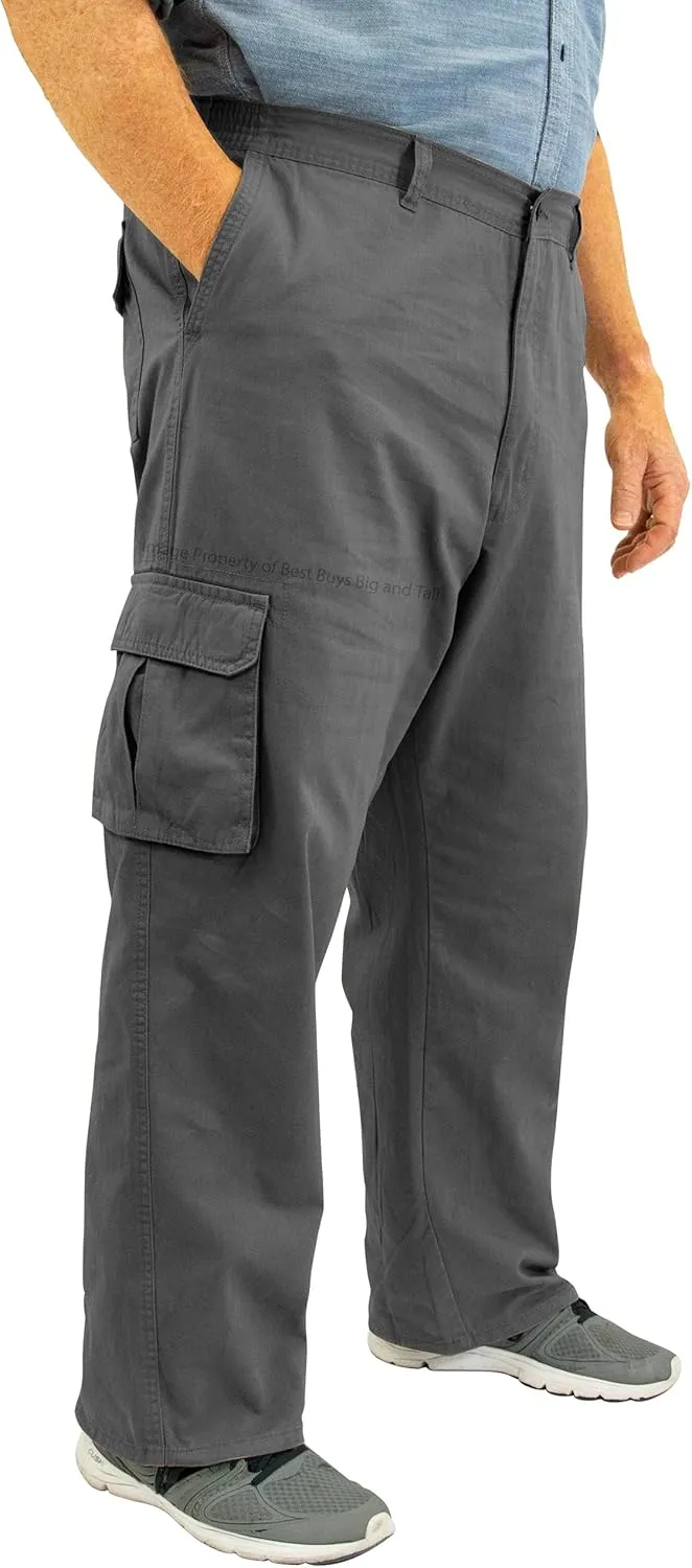 ROCXL Big & Tall Men's Cotton Cargo Pants with Expandable Waist