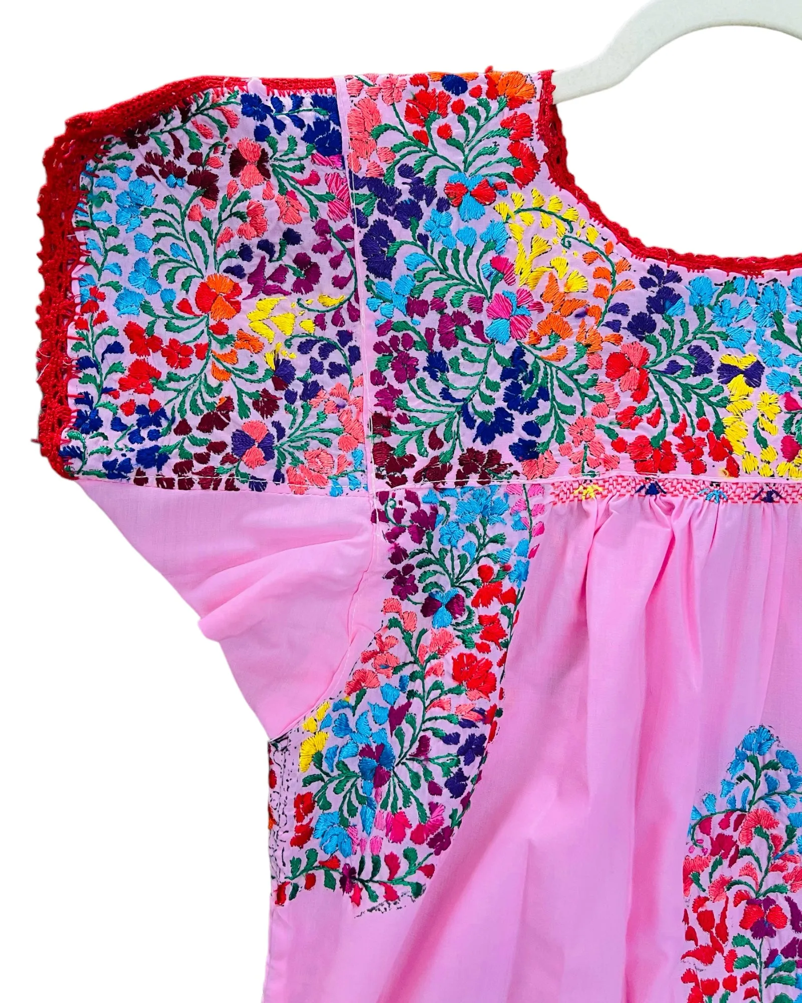 Pink San Antonino Embroidered Mexican Boho Dress - Handmade and Colorful Fiesta Wear