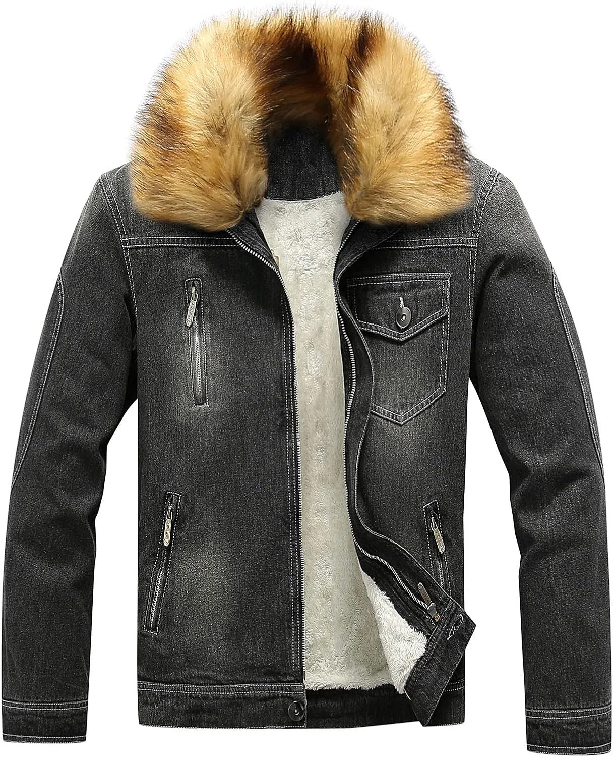 Sherpa Denim Jacket for Men Fleece Lined Lapel Vintage Trucker Jean Jackets Heavyweight Classic Retro Winter Coats