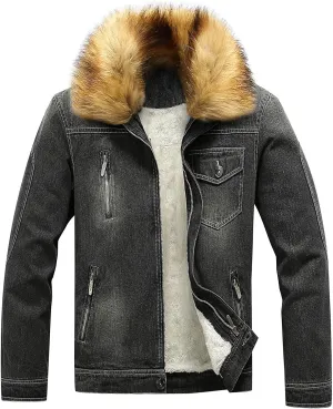 Sherpa Denim Jacket for Men Fleece Lined Lapel Vintage Trucker Jean Jackets Heavyweight Classic Retro Winter Coats