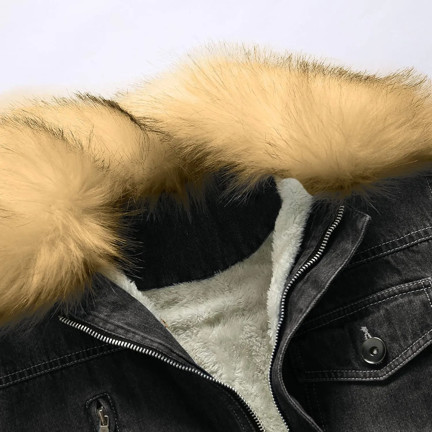 Sherpa Denim Jacket for Men Fleece Lined Lapel Vintage Trucker Jean Jackets Heavyweight Classic Retro Winter Coats