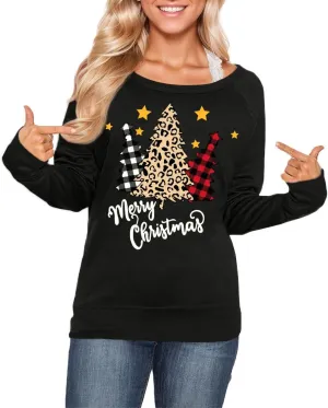 Spadehill Christmas Womens Long Sleeves Crewneck Cotton Sweatshirt