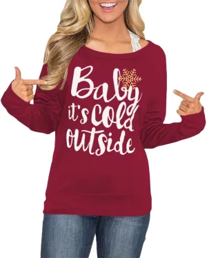 Spadehill Christmas Womens Long Sleeves Crewneck Cotton Sweatshirt