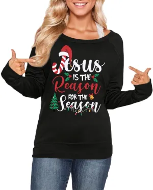 Spadehill Christmas Womens Long Sleeves Crewneck Cotton Sweatshirt