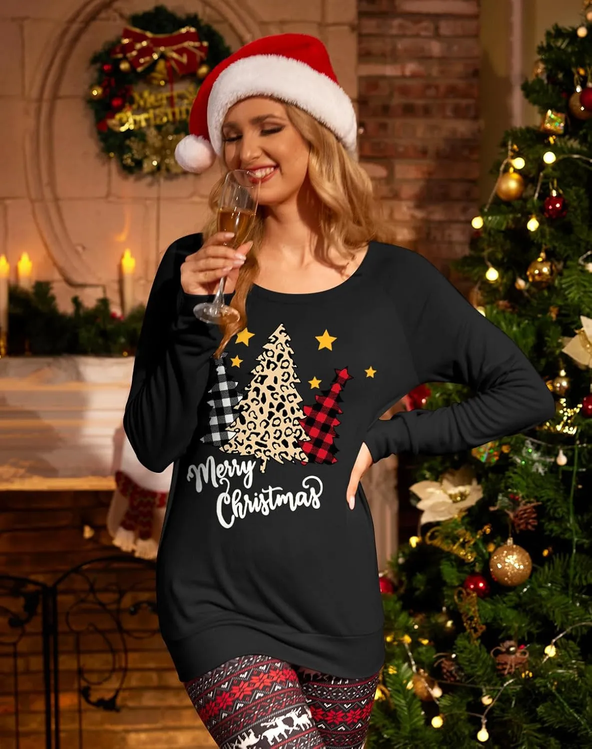 Spadehill Christmas Womens Long Sleeves Crewneck Cotton Sweatshirt