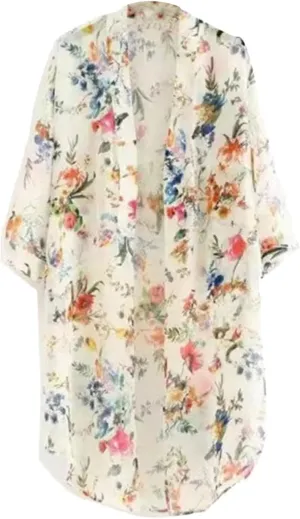 Summer Cardigans for Women Lightweight Floral Printed Sheer Long Kimono Cover Up Dressy Casual Loose Chiffon Duster Cardigans
