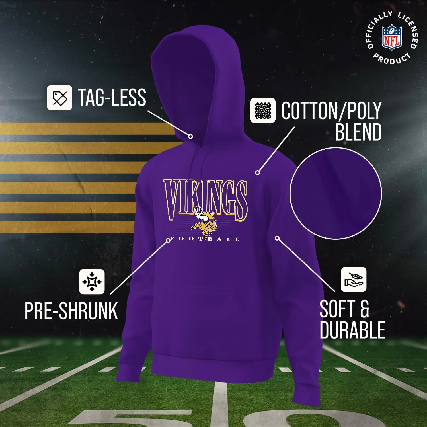 Team Fan Apparel NFL Adult Unisex Overtime Blueprint Soft Fleece Hooded Sweatshirt, Officially Licensed Football Hoodie!