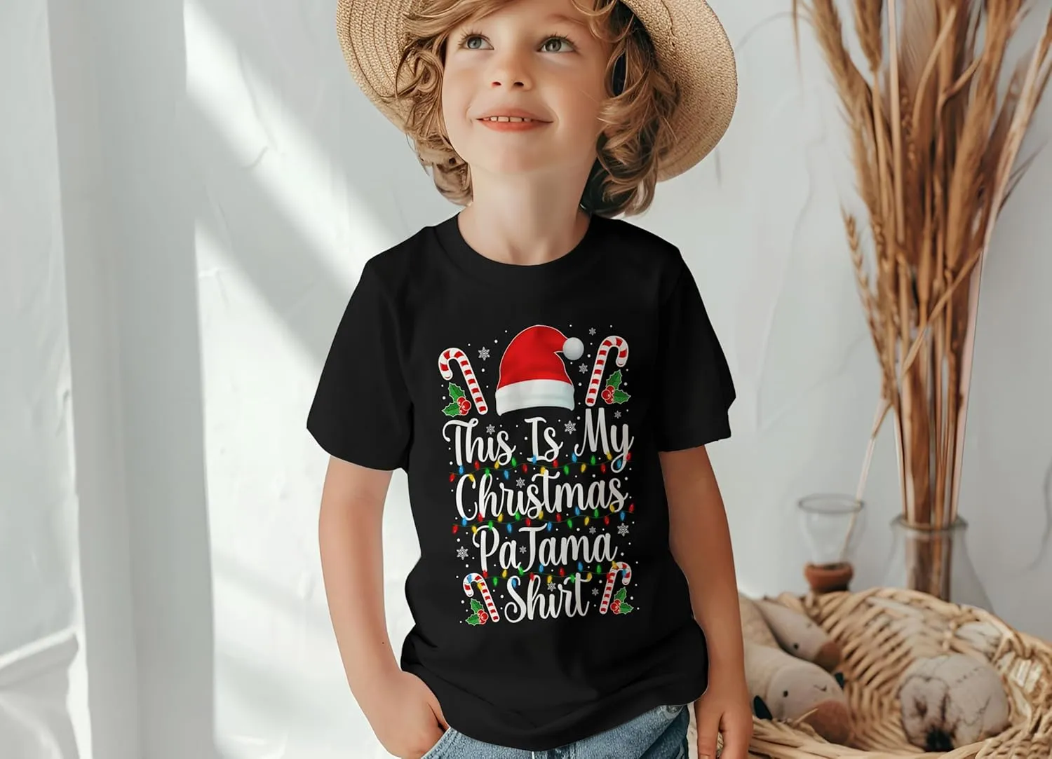 This Is My Christmas Pajama Shirt for Men Women Kids Funny Family Matching Xmas Ugly Sweater for Dad Mom Son Daughter Grandpa Grandma (XS, Kids T-Shirt, Black)