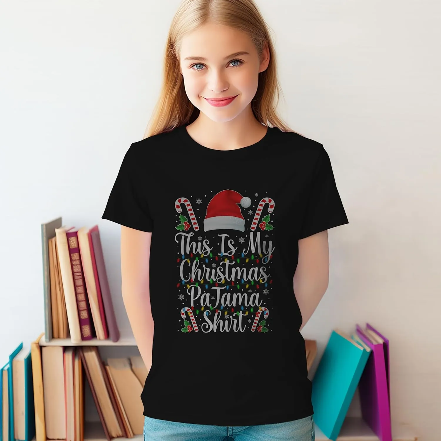 This Is My Christmas Pajama Shirt for Men Women Kids Funny Family Matching Xmas Ugly Sweater for Dad Mom Son Daughter Grandpa Grandma (XS, Kids T-Shirt, Black)
