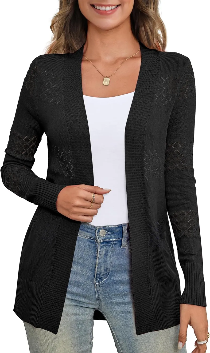 U.Vomade Women's Sweaters Boho Long Sleeve Open Front Chunky Cable Knit Cardigan