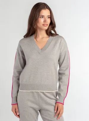 V Neck Color Accent Sweater