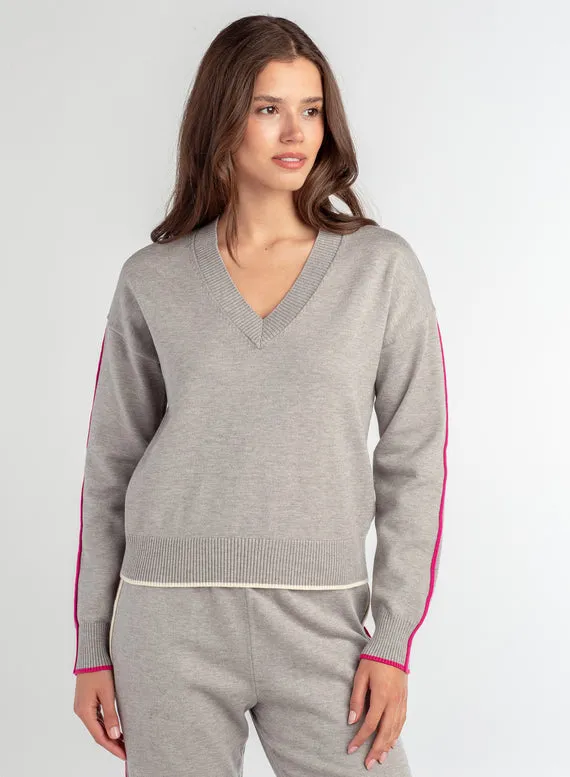 V Neck Color Accent Sweater