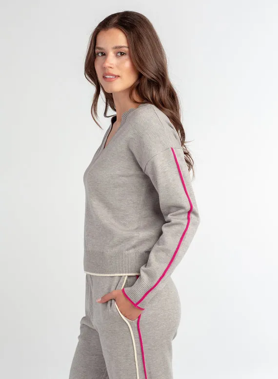 V Neck Color Accent Sweater