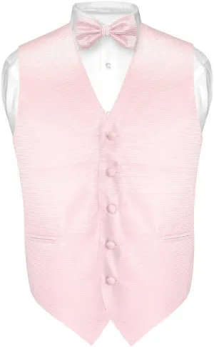Vesuvio Napoli Men's Striped Bow Tie Woven Bow Tie Set - Pink