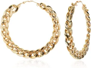 Vintage Large Statement Filigree Chunky Link Chain Big Circle Round Hoop Earrings for Women Jewelry