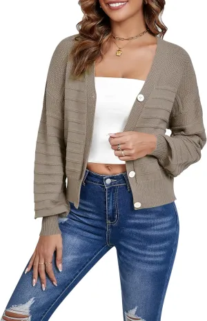 Women's Cropped Cardigan Lightweight Button Down V Neck Knit Dressy Casual Short Cardigan Sweaters