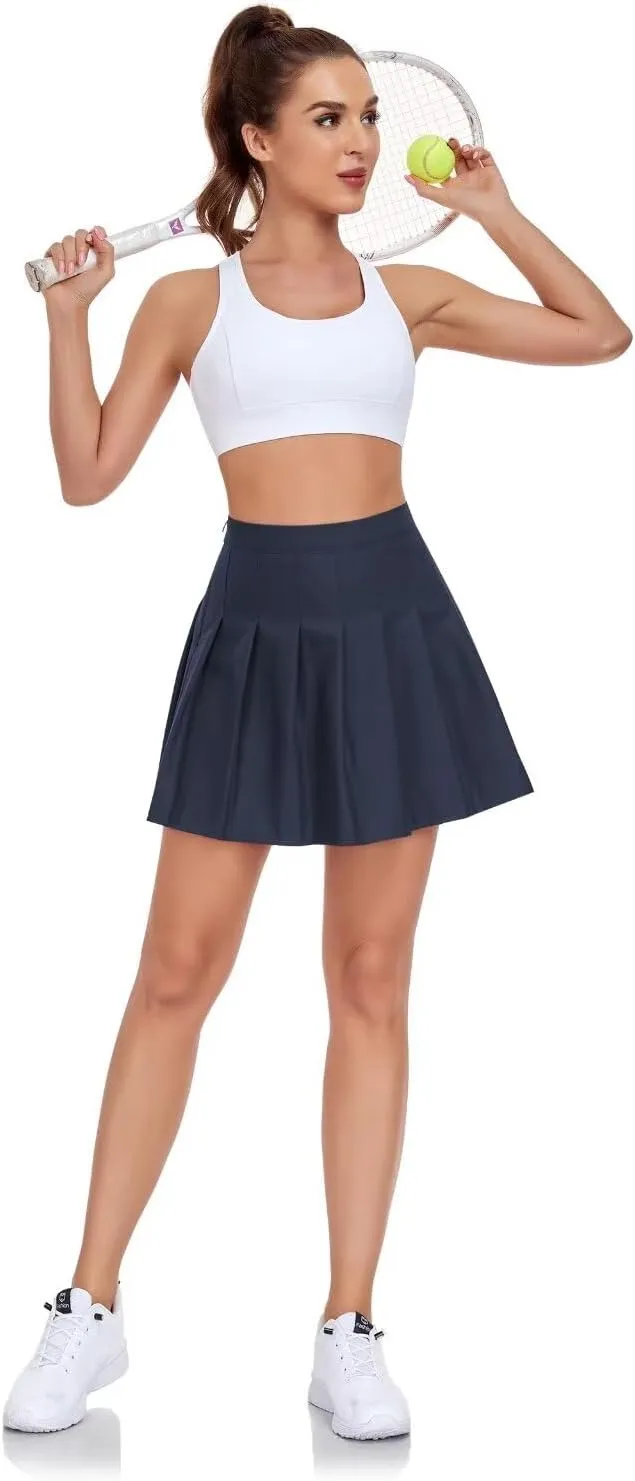 Womens Girls Pleated Tennis Skirts High Waisted A-line Skirt School Uniform Athletic Golf Skorts with Shorts,2T-4XL