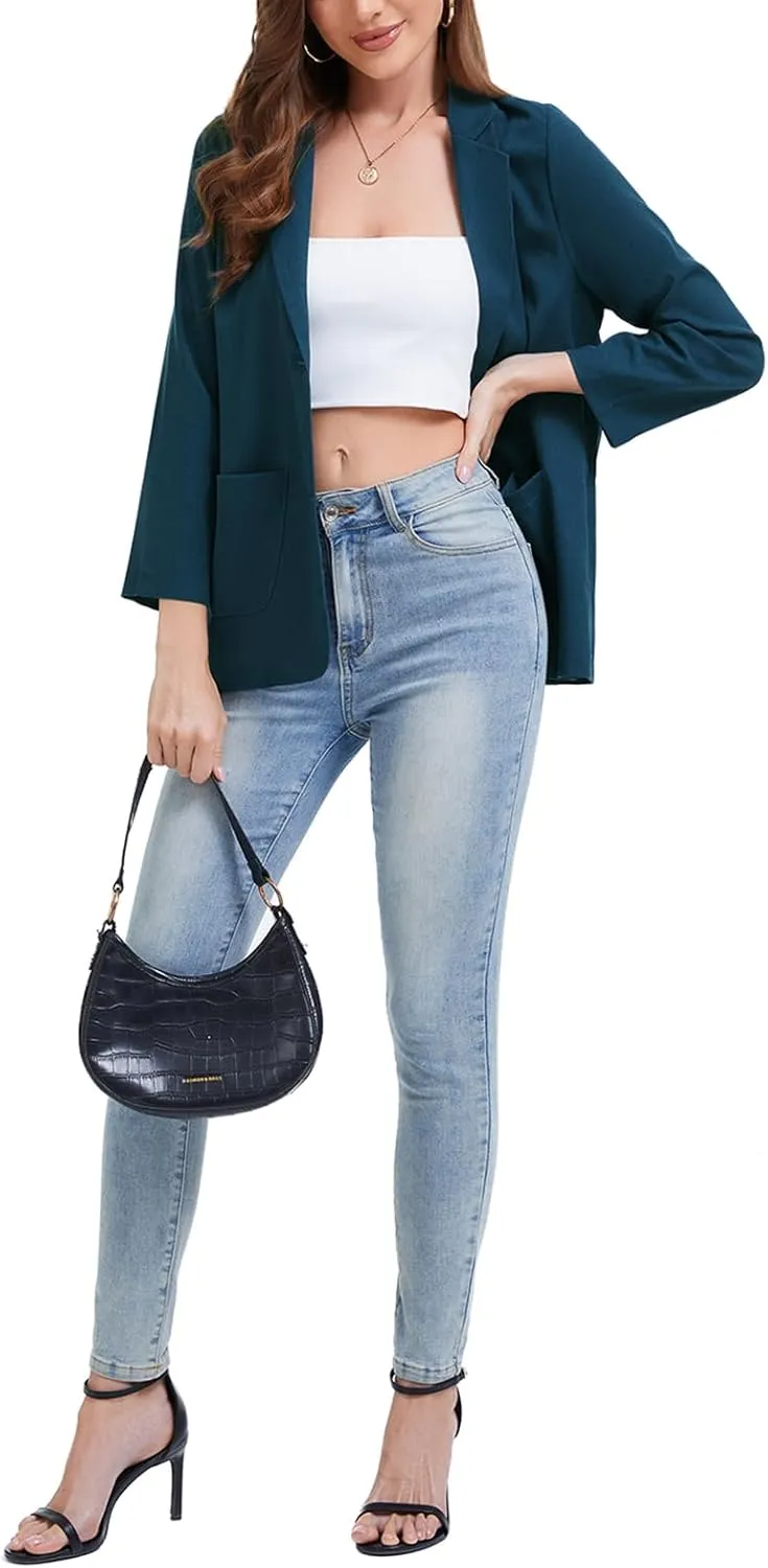 Women's Linen Blazer Jacket 2025 Lightweight Button Lapel Casual Long Sleeve Work Office Summer Jackets