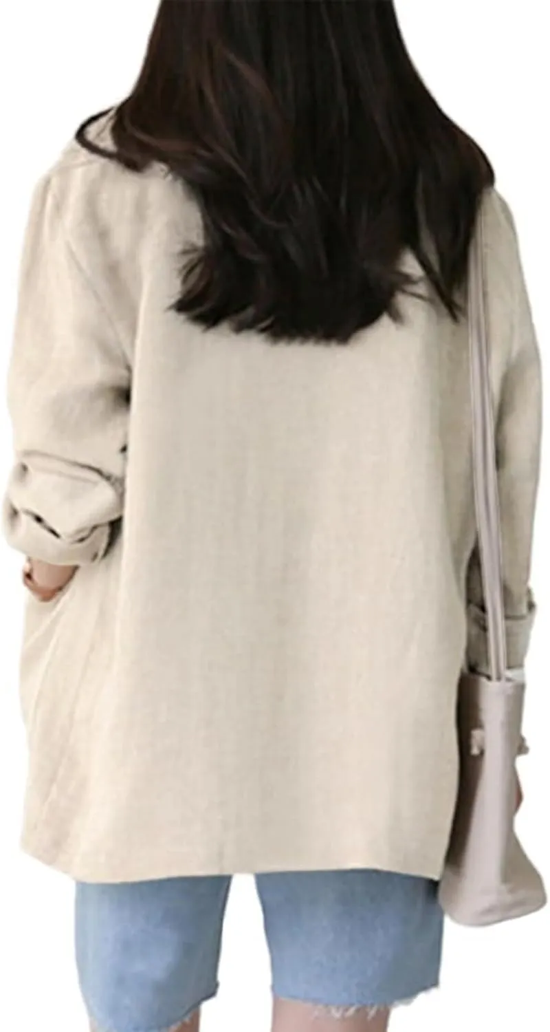 Women's Linen Blazer Jacket 2025 Lightweight Button Lapel Casual Long Sleeve Work Office Summer Jackets