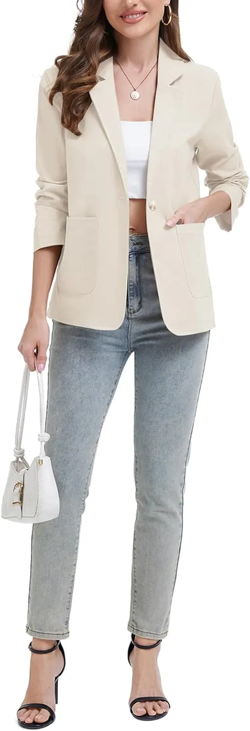 Women's Linen Blazer Jacket 2025 Lightweight Button Lapel Casual Long Sleeve Work Office Summer Jackets