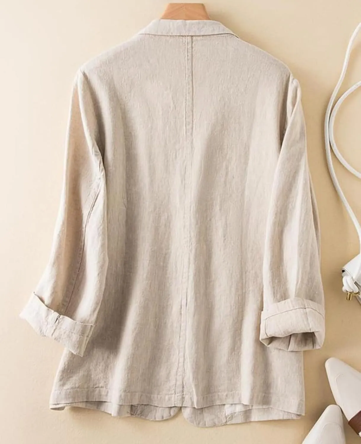 Women's Linen Blazer Jacket 2025 Lightweight Button Lapel Casual Long Sleeve Work Office Summer Jackets