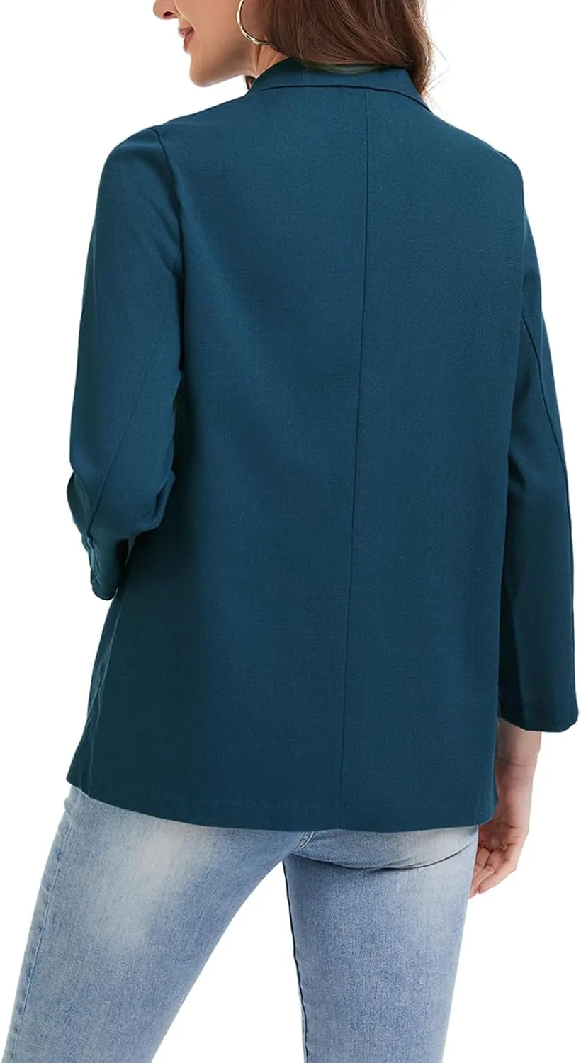 Women's Linen Blazer Jacket 2025 Lightweight Button Lapel Casual Long Sleeve Work Office Summer Jackets