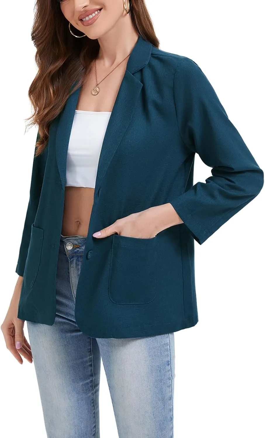 Women's Linen Blazer Jacket 2025 Lightweight Button Lapel Casual Long Sleeve Work Office Summer Jackets