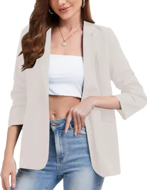 Women's Linen Blazer Jacket 2025 Lightweight Button Lapel Casual Long Sleeve Work Office Summer Jackets