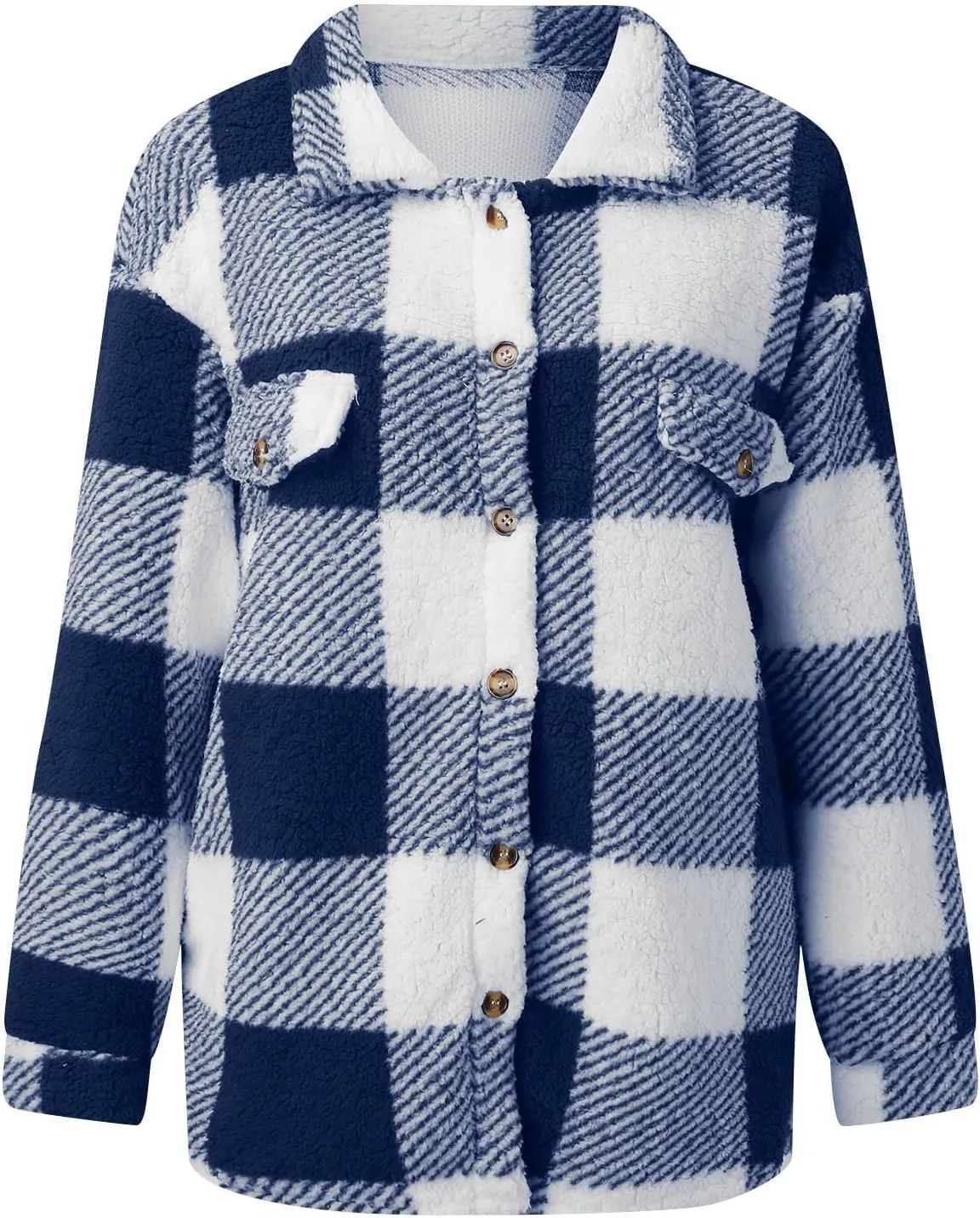 Womens Plaid Shacket Jacket Oversized Jackets Fleece Button Cardigan Trendy Plaid Outwear Warm Coat Outfits Clothes