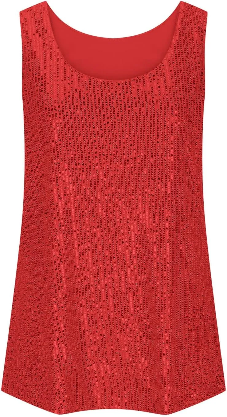 Womens Sequin Sparkle Tank Tops Casual Fashion Strappy Shimmer Camisole Sleeveless Party Glitter Tanks Tops