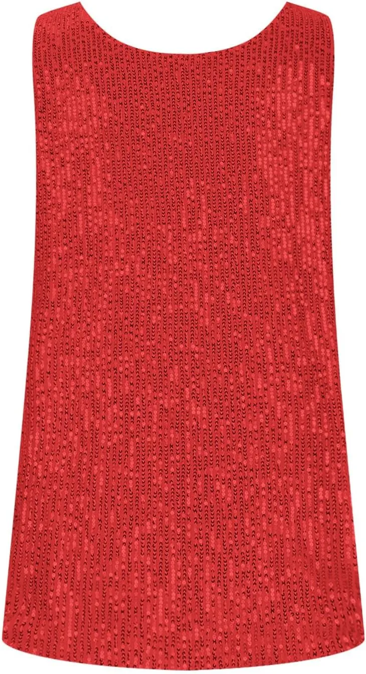 Womens Sequin Sparkle Tank Tops Casual Fashion Strappy Shimmer Camisole Sleeveless Party Glitter Tanks Tops