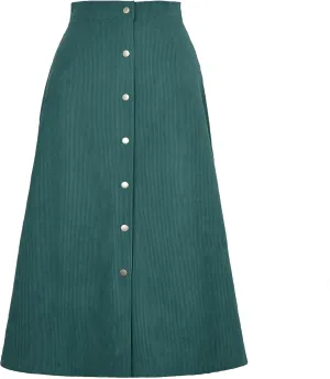 Women's Spring Fall High Waist Corduroy A-Line Slim Button Front Solid Color Midi Skirts