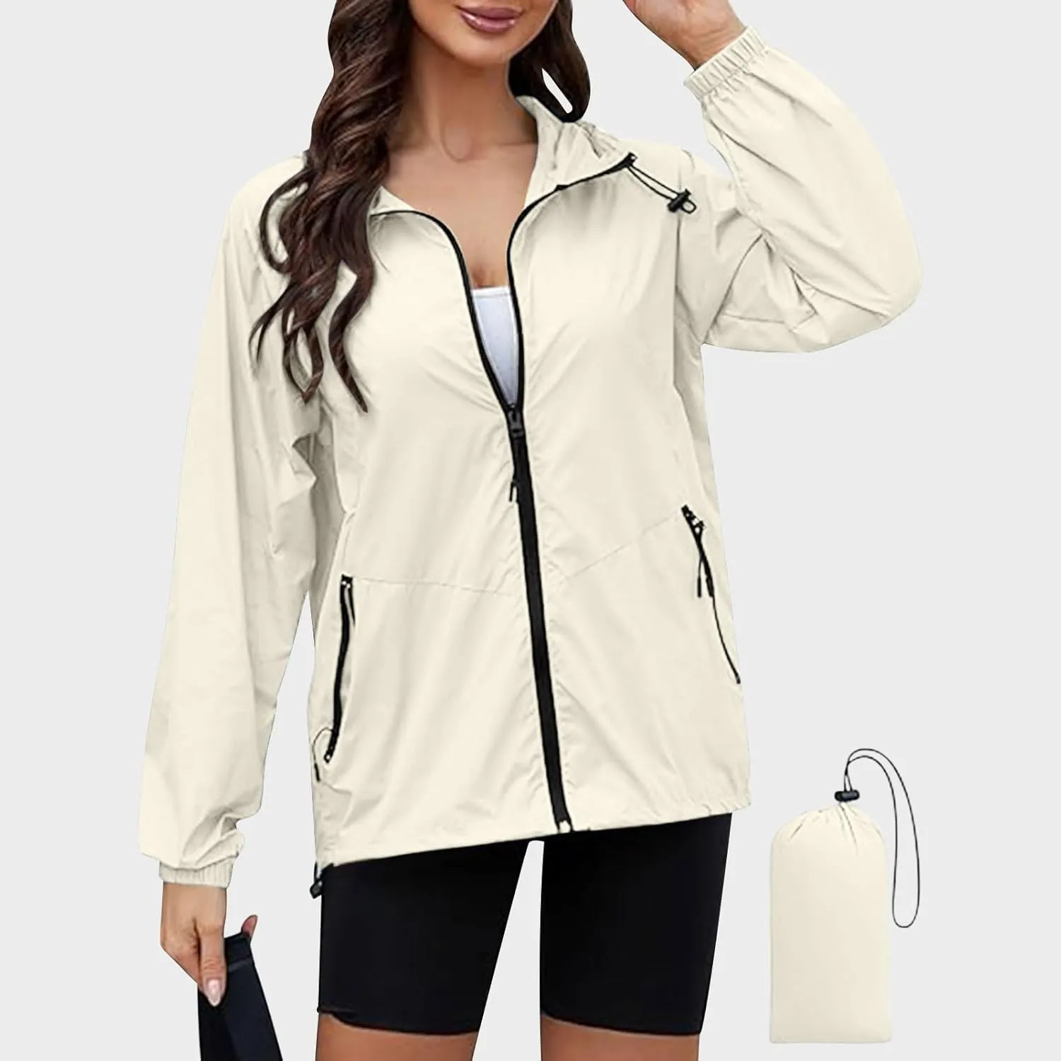 XUNRYAN Rain Jackets for Women Hooded Waterproof Packable Windbreaker Fall Outfits Sports Coat Outdoor Hiking Travel Jacket