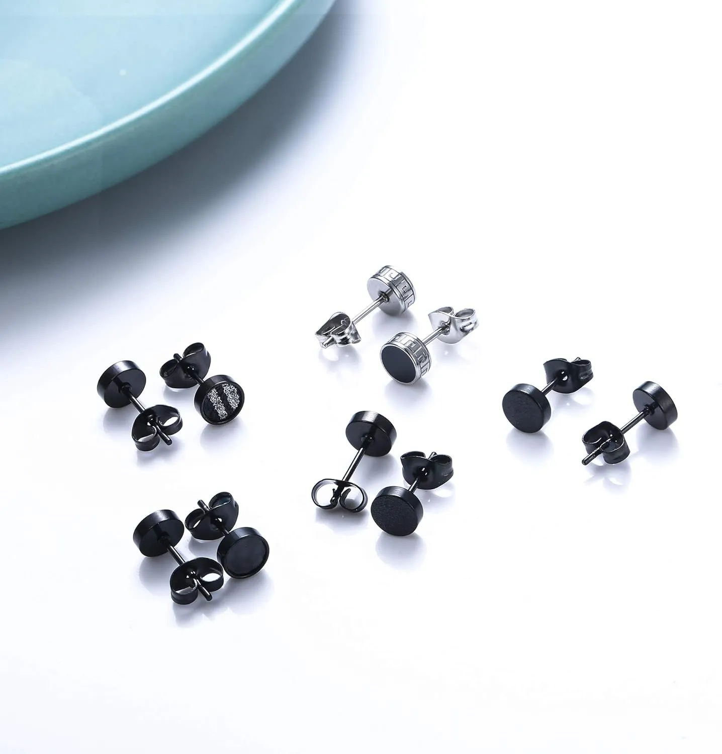 YADOCA Black Round Stud Earrings Set for Men Women 316L Surgical Stainless Steel Matte Black Ear Studs 5 Pairs 4mm-12mm