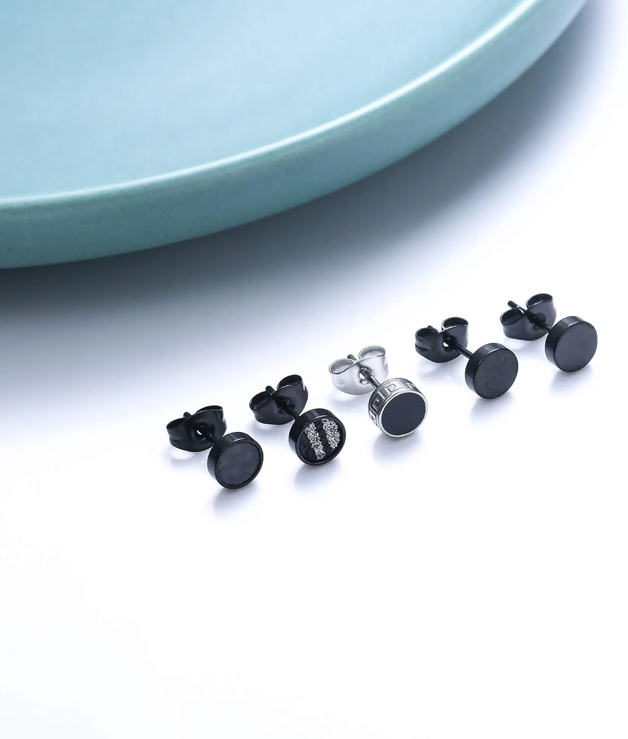 YADOCA Black Round Stud Earrings Set for Men Women 316L Surgical Stainless Steel Matte Black Ear Studs 5 Pairs 4mm-12mm