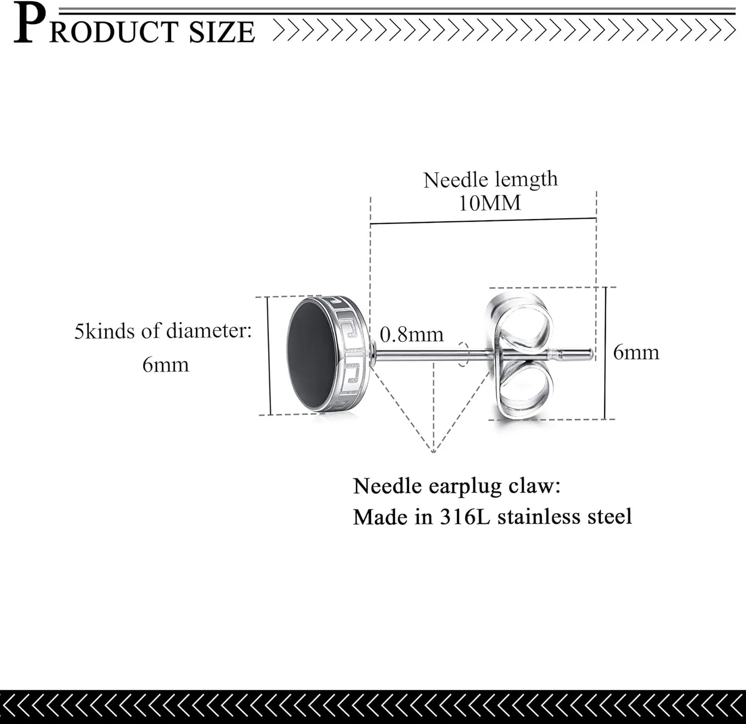 YADOCA Black Round Stud Earrings Set for Men Women 316L Surgical Stainless Steel Matte Black Ear Studs 5 Pairs 4mm-12mm