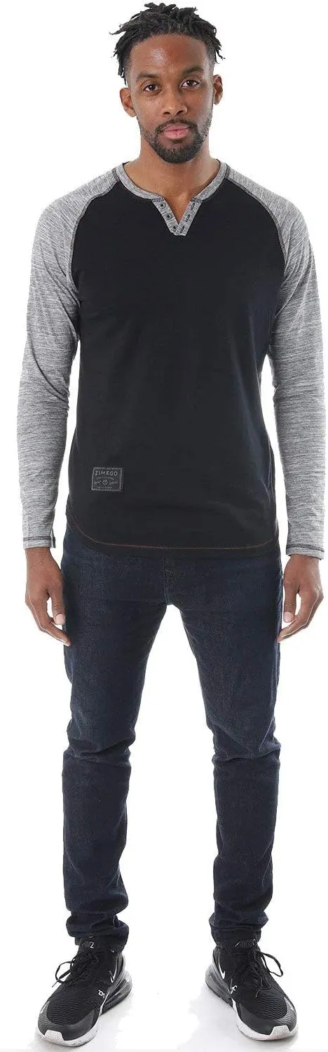 ZIMEGO Mens Long Sleeve T-Shirts - Modern Fit V-Neck Casual Henley
