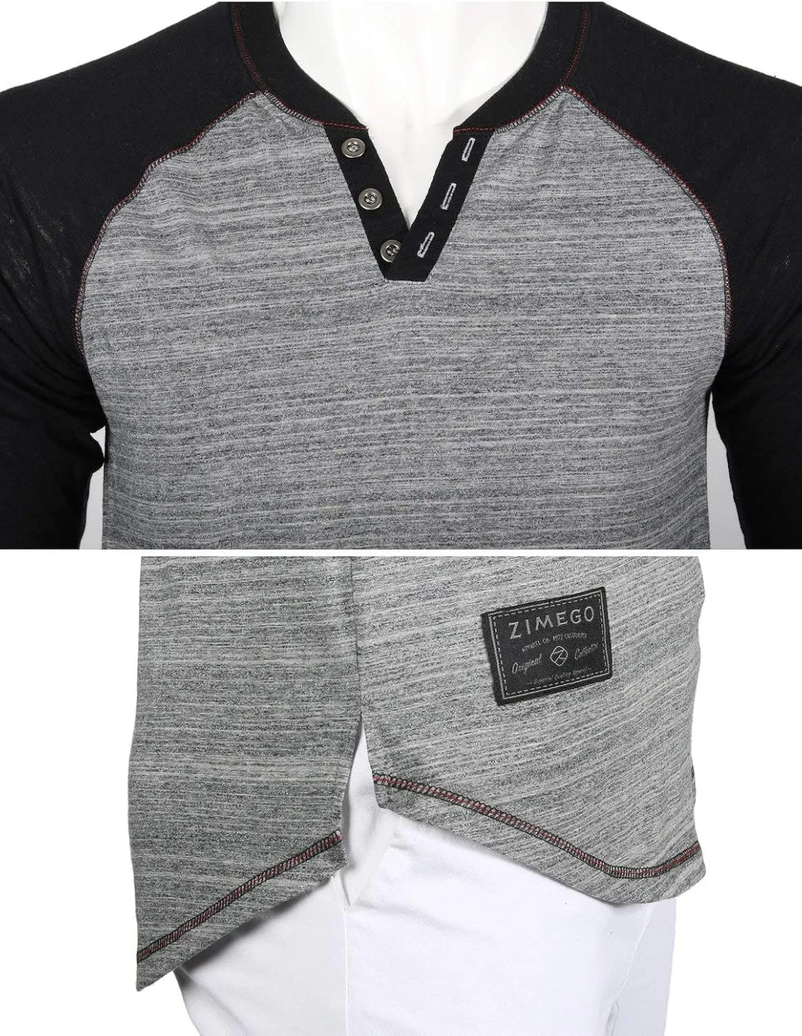 ZIMEGO Mens Long Sleeve T-Shirts - Modern Fit V-Neck Casual Henley
